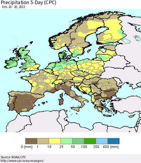 Europe Precipitation 5-Day (CPC) Thematic Map For 2/16/2022 - 2/20/2022