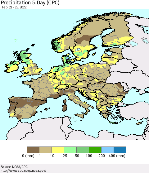 Europe Precipitation 5-Day (CPC) Thematic Map For 2/21/2022 - 2/25/2022