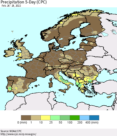 Europe Precipitation 5-Day (CPC) Thematic Map For 2/26/2022 - 2/28/2022