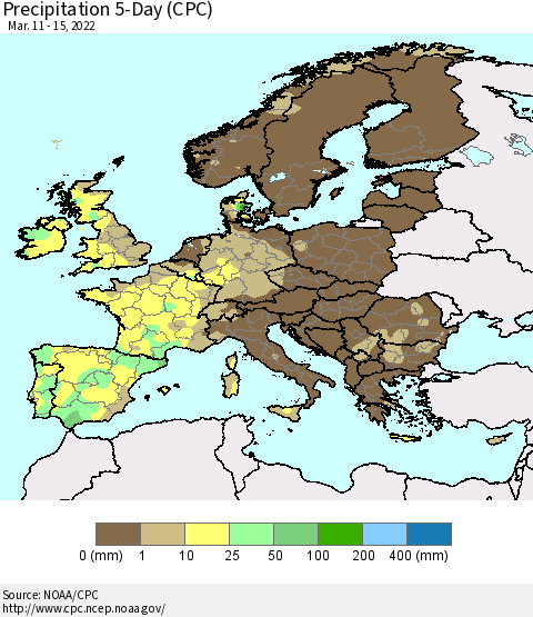 Europe Precipitation 5-Day (CPC) Thematic Map For 3/11/2022 - 3/15/2022