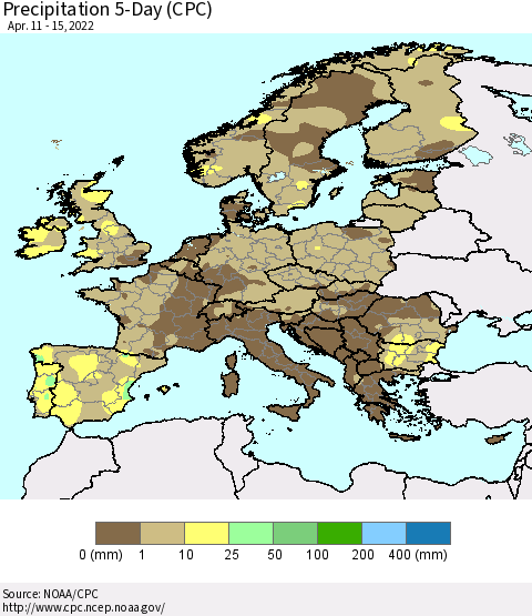 Europe Precipitation 5-Day (CPC) Thematic Map For 4/11/2022 - 4/15/2022