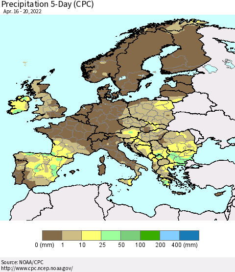 Europe Precipitation 5-Day (CPC) Thematic Map For 4/16/2022 - 4/20/2022