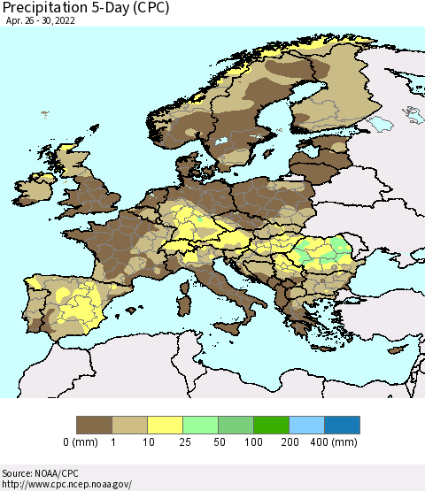 Europe Precipitation 5-Day (CPC) Thematic Map For 4/26/2022 - 4/30/2022