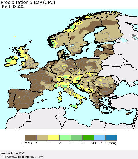 Europe Precipitation 5-Day (CPC) Thematic Map For 5/6/2022 - 5/10/2022