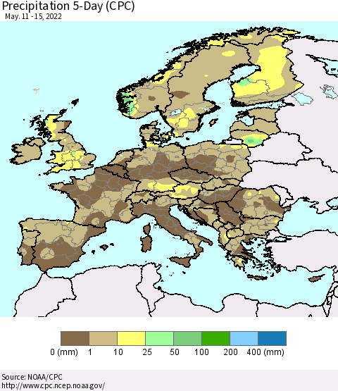 Europe Precipitation 5-Day (CPC) Thematic Map For 5/11/2022 - 5/15/2022