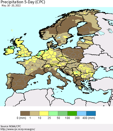 Europe Precipitation 5-Day (CPC) Thematic Map For 5/16/2022 - 5/20/2022