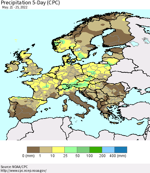 Europe Precipitation 5-Day (CPC) Thematic Map For 5/21/2022 - 5/25/2022