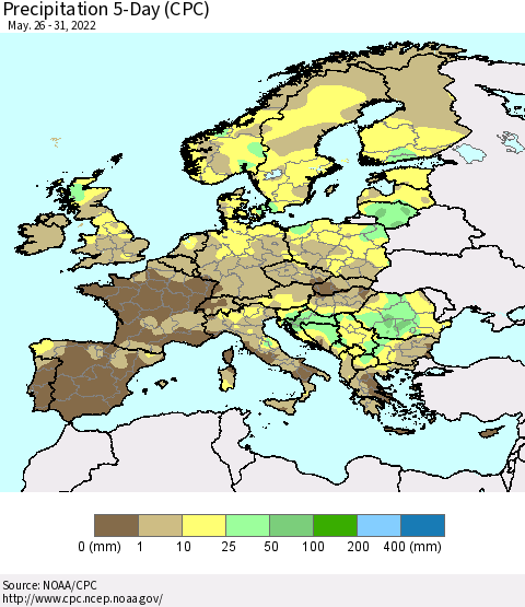 Europe Precipitation 5-Day (CPC) Thematic Map For 5/26/2022 - 5/31/2022