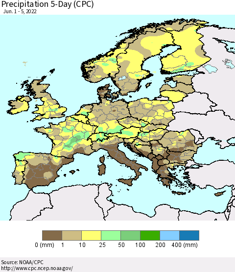 Europe Precipitation 5-Day (CPC) Thematic Map For 6/1/2022 - 6/5/2022