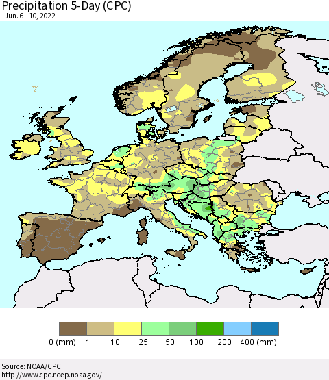 Europe Precipitation 5-Day (CPC) Thematic Map For 6/6/2022 - 6/10/2022