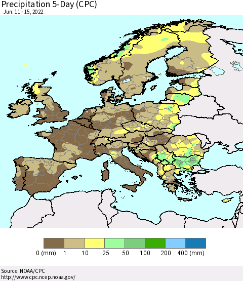 Europe Precipitation 5-Day (CPC) Thematic Map For 6/11/2022 - 6/15/2022