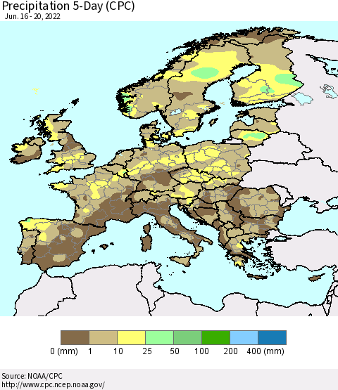 Europe Precipitation 5-Day (CPC) Thematic Map For 6/16/2022 - 6/20/2022