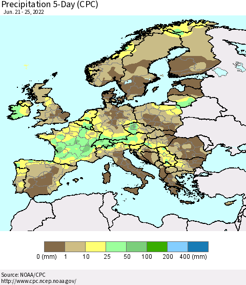 Europe Precipitation 5-Day (CPC) Thematic Map For 6/21/2022 - 6/25/2022