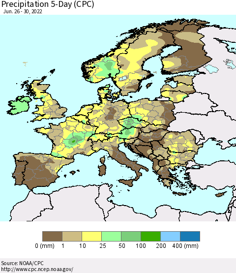 Europe Precipitation 5-Day (CPC) Thematic Map For 6/26/2022 - 6/30/2022
