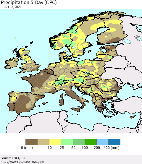 Europe Precipitation 5-Day (CPC) Thematic Map For 7/1/2022 - 7/5/2022