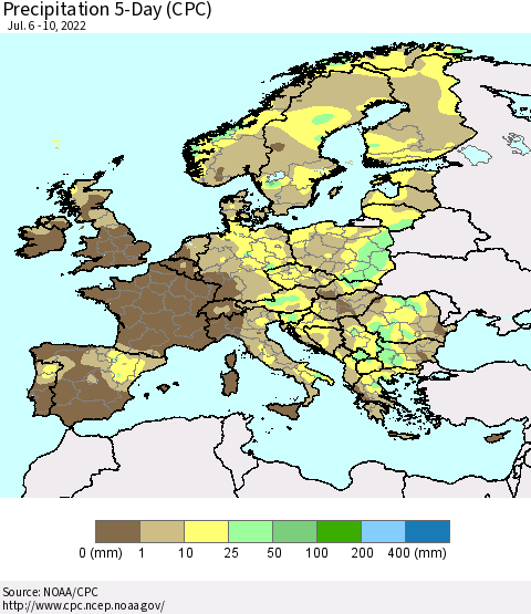 Europe Precipitation 5-Day (CPC) Thematic Map For 7/6/2022 - 7/10/2022