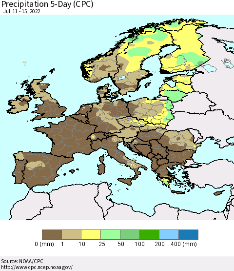 Europe Precipitation 5-Day (CPC) Thematic Map For 7/11/2022 - 7/15/2022