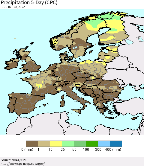 Europe Precipitation 5-Day (CPC) Thematic Map For 7/16/2022 - 7/20/2022