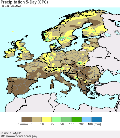 Europe Precipitation 5-Day (CPC) Thematic Map For 7/21/2022 - 7/25/2022