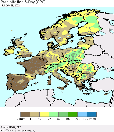 Europe Precipitation 5-Day (CPC) Thematic Map For 7/26/2022 - 7/31/2022