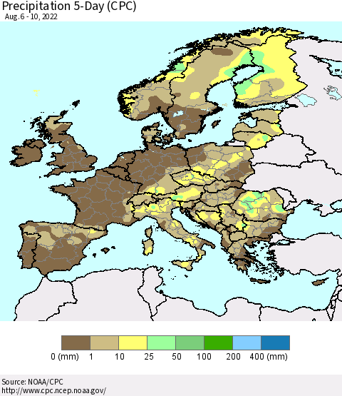 Europe Precipitation 5-Day (CPC) Thematic Map For 8/6/2022 - 8/10/2022