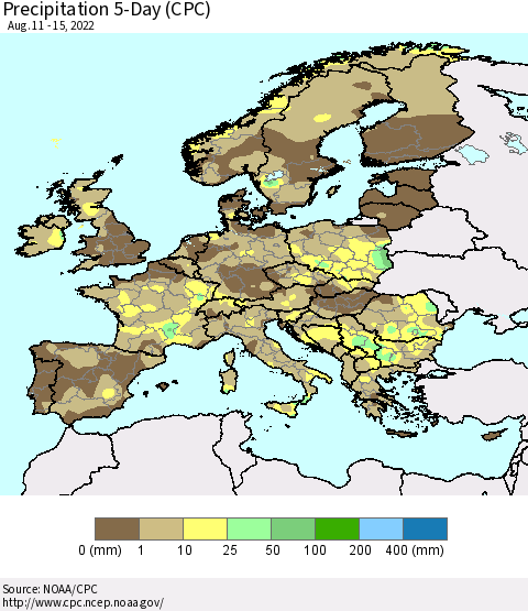 Europe Precipitation 5-Day (CPC) Thematic Map For 8/11/2022 - 8/15/2022