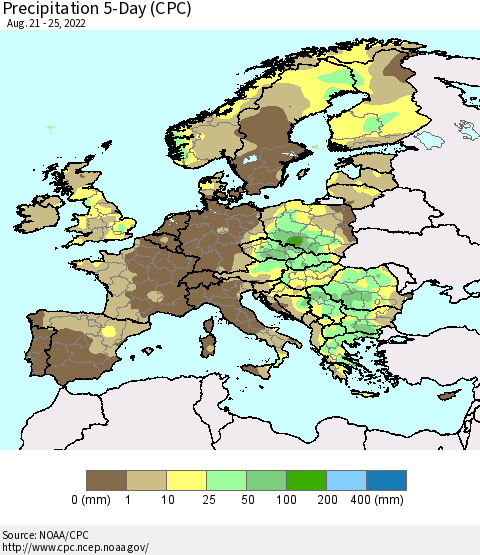Europe Precipitation 5-Day (CPC) Thematic Map For 8/21/2022 - 8/25/2022