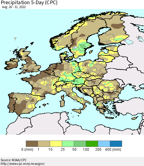 Europe Precipitation 5-Day (CPC) Thematic Map For 8/26/2022 - 8/31/2022