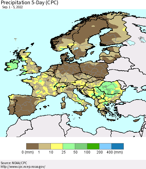 Europe Precipitation 5-Day (CPC) Thematic Map For 9/1/2022 - 9/5/2022