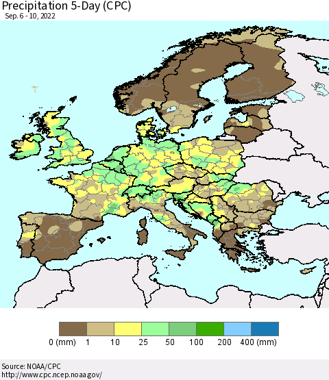 Europe Precipitation 5-Day (CPC) Thematic Map For 9/6/2022 - 9/10/2022