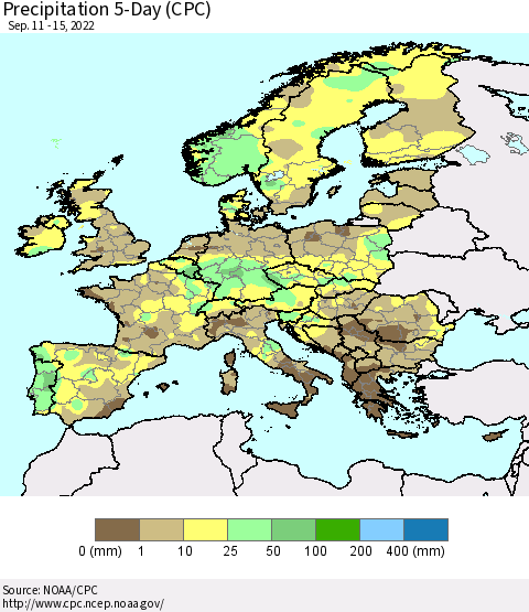 Europe Precipitation 5-Day (CPC) Thematic Map For 9/11/2022 - 9/15/2022