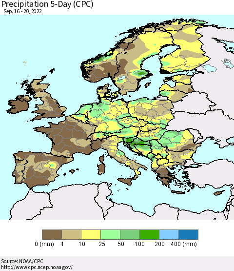 Europe Precipitation 5-Day (CPC) Thematic Map For 9/16/2022 - 9/20/2022
