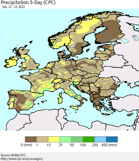 Europe Precipitation 5-Day (CPC) Thematic Map For 9/21/2022 - 9/25/2022