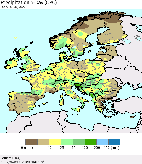 Europe Precipitation 5-Day (CPC) Thematic Map For 9/26/2022 - 9/30/2022