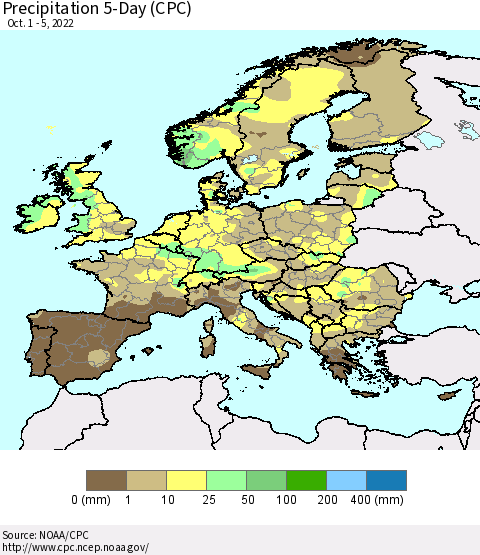 Europe Precipitation 5-Day (CPC) Thematic Map For 10/1/2022 - 10/5/2022