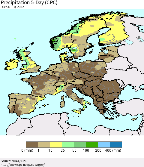 Europe Precipitation 5-Day (CPC) Thematic Map For 10/6/2022 - 10/10/2022