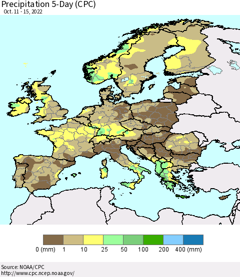 Europe Precipitation 5-Day (CPC) Thematic Map For 10/11/2022 - 10/15/2022