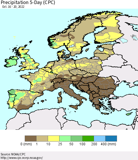 Europe Precipitation 5-Day (CPC) Thematic Map For 10/16/2022 - 10/20/2022