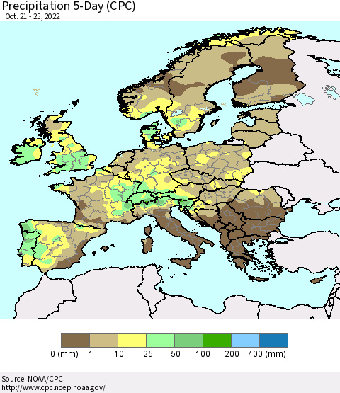 Europe Precipitation 5-Day (CPC) Thematic Map For 10/21/2022 - 10/25/2022