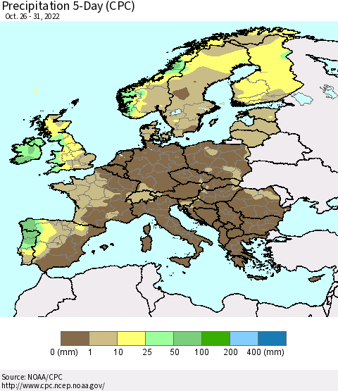 Europe Precipitation 5-Day (CPC) Thematic Map For 10/26/2022 - 10/31/2022