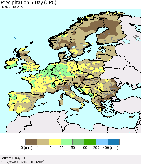 Europe Precipitation 5-Day (CPC) Thematic Map For 3/6/2023 - 3/10/2023
