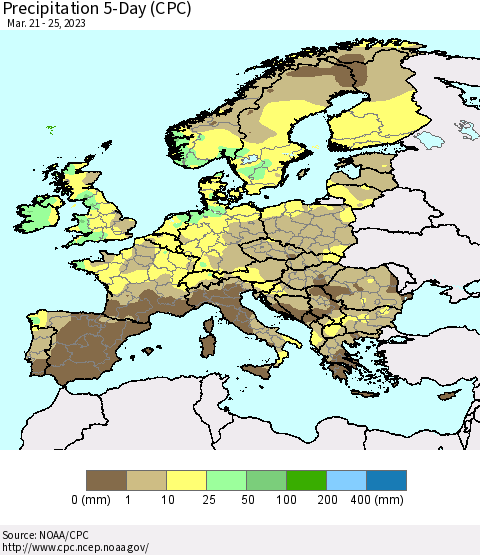 Europe Precipitation 5-Day (CPC) Thematic Map For 3/21/2023 - 3/25/2023