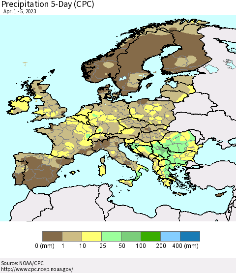 Europe Precipitation 5-Day (CPC) Thematic Map For 4/1/2023 - 4/5/2023