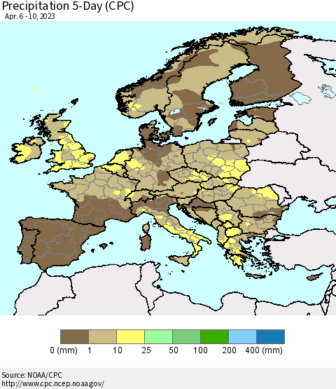 Europe Precipitation 5-Day (CPC) Thematic Map For 4/6/2023 - 4/10/2023