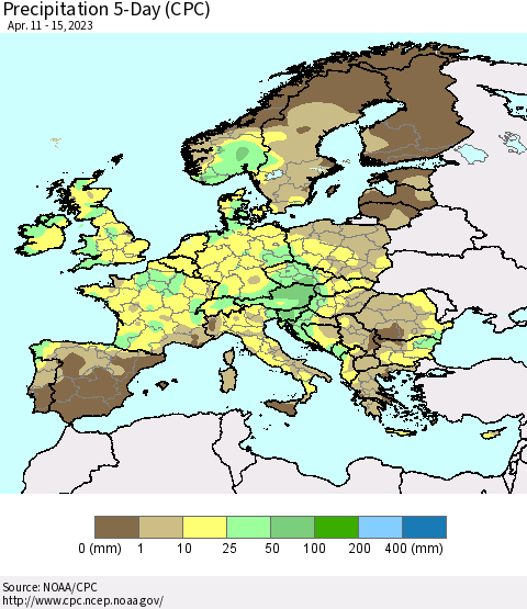 Europe Precipitation 5-Day (CPC) Thematic Map For 4/11/2023 - 4/15/2023