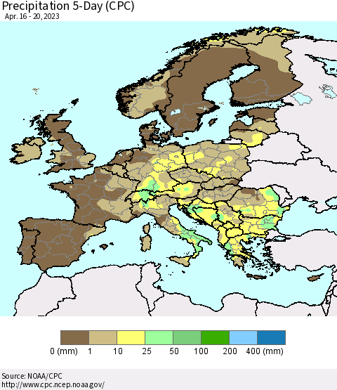 Europe Precipitation 5-Day (CPC) Thematic Map For 4/16/2023 - 4/20/2023