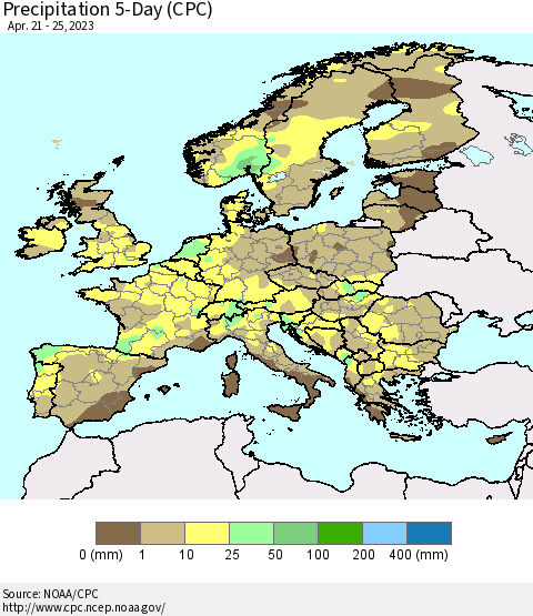 Europe Precipitation 5-Day (CPC) Thematic Map For 4/21/2023 - 4/25/2023