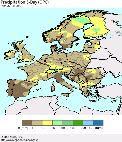 Europe Precipitation 5-Day (CPC) Thematic Map For 4/26/2023 - 4/30/2023