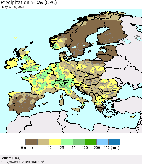 Europe Precipitation 5-Day (CPC) Thematic Map For 5/6/2023 - 5/10/2023