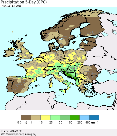 Europe Precipitation 5-Day (CPC) Thematic Map For 5/11/2023 - 5/15/2023